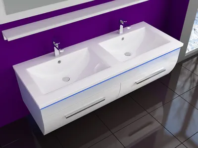 Produktbild von Doppelwaschtisch Badmöbel set Weiss Doppelwaschbecken 240 cm HochglanzDoppelwaschtisch  Badmöbel Set 240 cm Bad möbel Komplett Set IDoppelwaschbecken Weiss incl Led System Fertig Montiert Lackiert 6 Teilig Badezimmer Doppelwaschtisch  Hochschrank Badezimmerschrank Doppelwaschbecken  Weiß Badezimmerschrank MDF Holz Hängeschrank Bad Weiss 240 cm Doppelwaschtisch