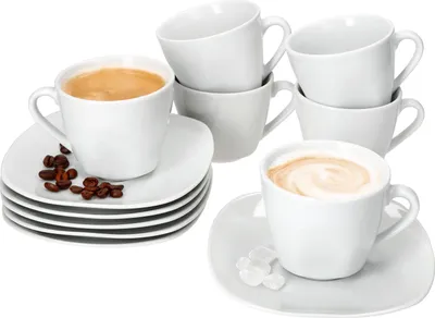 Produktbild von 6er Set Lotta Kaffeetassen mit Untertassen für 6 Personen weiß Porzellan Tee