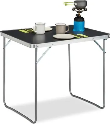 Obrázek produktu pro Skládací kempingový stůl z hliníku a MDF – lehký a kompaktní – 70 x 80 x 60 cm – stříbrno-šedý skládací stůl