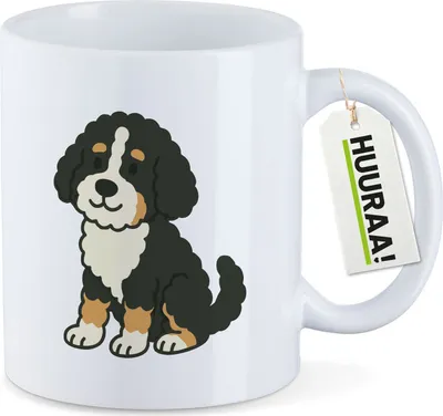 Produktbild von Huuraa Kaffeetasse Bernedoodle Comic Berniepoo 330ml Weiß Keramik Kaffeebecher Geschenkidee