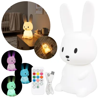 Produktbild von Mary's LED-Nachtlicht – Kaninchen-Lampe aus weichem Silikon, mit Fernbedienung, für Kinderzimmer, USB-aufladbar, RGB-Licht
