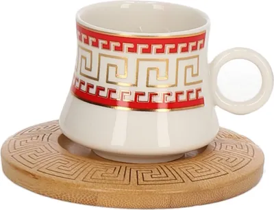 Produktbild von 6er Set Espressotassen mit Untertasse und Tablett Ständer Mokkaservice Motiv 3