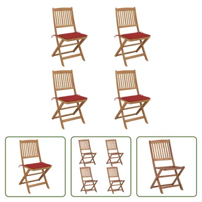 Produktbild von The Living Store Klappbare Gartenstühle 4 Stk. mit Kissen Massivholz Akazie
