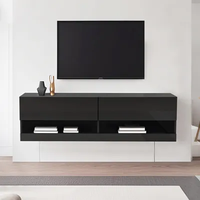 Zdjęcie produktu dla Fortuna Lai Szafka pod telewizor z oświetleniem, 7 regulowanych kolorów, wisząca szafka pod telewizor Lowboard Szafka pod telewizor 140x35x40cm, czarna