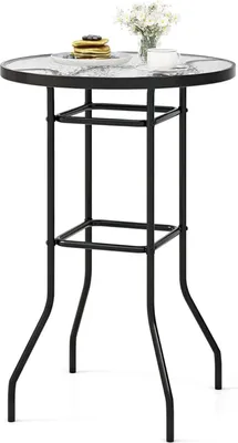 Obrázok produktu pre Okrúhly stôl na terasu so sklenenou doskou, vonkajší bistro stôl 68 x 68 cm s robustným kovovým rámom, bočný stôl s doskou z vodovlnitého skla