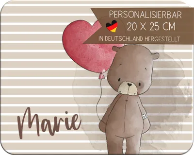 Produktbild von Kinder Frühstücksbrettchen  Bärchen Herz   mit Name personalisiert, Kunststoff, 20x25 cm