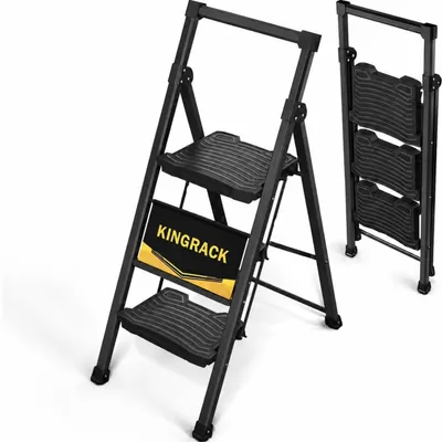 Image de Escalier pliant à 3 marches avec rampe, capacité de charge de 400 kg, couleur noire