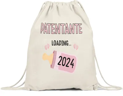 Produktbild von Patentante Loading 2024 Turnbeutel Gymsack Geschenk Werdende Patentante Babynews mit Ladebalken Schwangerschaft Geschenkidee
