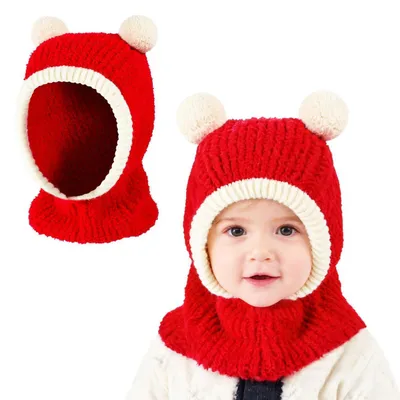 Obrázok produktu pre Zimná čiapka pre deti s motívom medvedíka, termo materiál, s pompom, červená, veľkosť 1-5 rokov