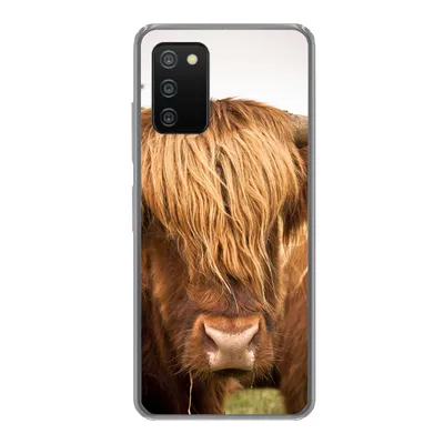 Produktbild von MuchoWow® Handyhülle Schutzhülle Hülle für Samsung Galaxy A03s Schottische Highlander - Braun - Gras Silikon Softcase Handy Hülle - Schutz