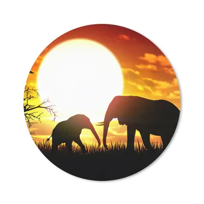 Produktbild von MuchoWow® Mauspad Mousepad Eine Illustration von Elefanten bei Sonnenuntergang 50x50 cm - Mousepads - Maus Mat - Pad - Mausunterlage - Vinyl