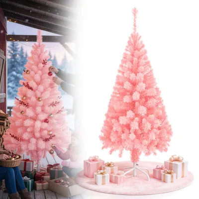 Produktbild von LZQ Künstlicher Weihnachtsbaum 150 cm Rosa, PVC Tannenbaum Kunsttanne mit Ständer, Weihnachtsdeko