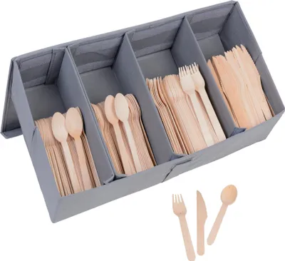 Produktbild von GRÄWE Einwegbesteckset aus Holz 600-tlg., für 200 Personen, inkl. Besteckbox