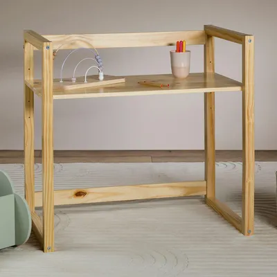 Produktbild von Kinderschreibtisch SUZA höhenverstellbar Massivholz natur - Tischplatte in 4 Höhen verstellbar, ideal für kleine Räume, minimalistisches Design im Montessori-Stil