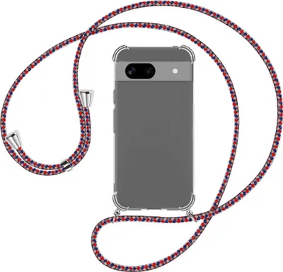 Produktbild von Handykette Backcover-Schutzhülle mit Band (Metall silberfarben) für Google Pixel 8A (6.1'') - silber/blau/rot