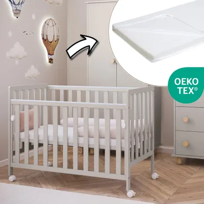 Produktbild von ZEE BAMBI Kaschmir Beistellbett Baby mit Matratze & Rollen 120x60 cm Tragbar Babybett Verstellbarer Stubenwagen Kinder Bett 3-fach Höhenverstellbar