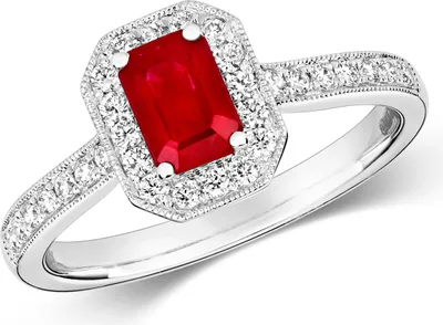 Produktbild von Funkelndes Feuer Raffinierter 9 Karat (375) Weißgold Cluster Diamantring Brillant-Schliff 0.27 Karat HI - I1 mit Rubin, 54 (17.2); TRS292539KWRSN