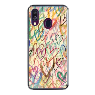 Produktbild von MuchoWow® Handyhülle Schutzhülle Hülle für Samsung Galaxy A40 Eine Illustration mit Herzen im Hintergrund Silikon Softcase Handy Hülle - Handy-Tasche
