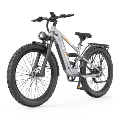 Productafbeelding van Elektrische fiets CF500, geschikt voor terrein, 48V 20Ah, 27,5-inch banden voor off-road gebruik, dubbele vering, hydraulische schijfremmen, maximaal draagvermogen 150 kg, kleur: zilver