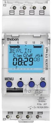 Produktbild von Theben Astro-Zeitschaltuhr mit Wochenprogramm, 2 Kanal, 2TE, Astronomische Schaltfunktion, 1 Stk.