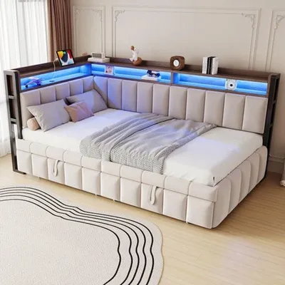 Obrázok produktu pre Rozťahovacia posteľ 90x200 cm s LED osvetlením a úložnými priestormi