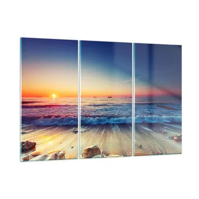 Produktbild von Bilder auf glas - Meer Strand Welle - 105x70cm - Glasbilder - Wandbilder - Kunstdruck - zum Aufhängen bereit - Wanddekoration aus Glas - Glas Bilder - Wandbild auf Glas - 3 Teile - GCE105x70-3613