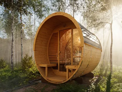 Produktbild von Palmako Naturbelassen 220 x 225 x 250 cm Fasssauna Ellipso 1, Fichtenholz Massivholz Saunafass, Garten Sauna für 2 Personen, inklusive 2 Liegen aus Espe und Fußboden