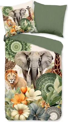 Zdjęcie produktu dla HIP Bettbezug "mandale, kwiaty i zwierzęta safari" - Grün - (135x200 cm) - Baumwolle Satin