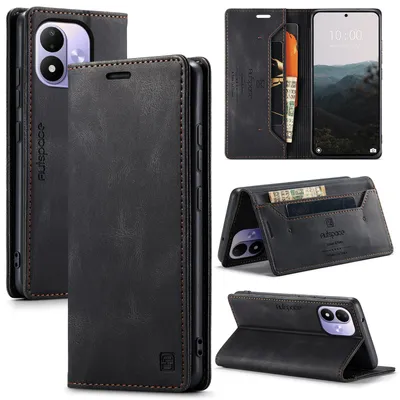 Produktbild von Hülle für Xiaomi Redmi Note 17 4G/5G, Retro Kunstleder Tasche Kartenfächern und Ständer Schutzhülle Schwarz