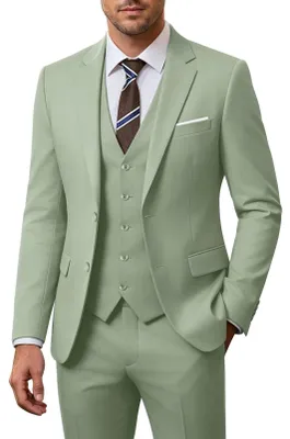 Produktbild von ZKHOECR Herren-Anzug-Set, 3-teilig, schmale Passform, Blazer mit Zwei Knöpfen, e