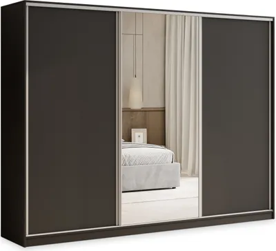 Produktbild von Masseno Schiebetürenschrank TARI 270/205/58 cm Kleiderschrank mit 4 Schubladen Schlafzimmer Schrank 3-türig mit Spiegel Schwarz