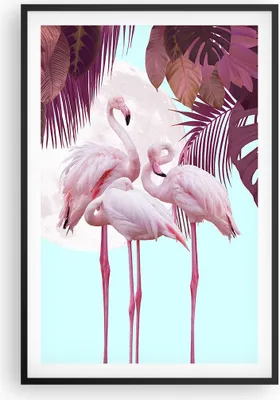 Produktbild von Gerahmtes Poster - Schwarzer Rahmen - Flamingos Palmen Mond - 61x91,5 cm - Wand Bild - Wanddeko - Wandbilder - Kunstposter - Wandposter - Bilderrahmen - Bilder - Kunstdruck - P2BPA61x91-4598