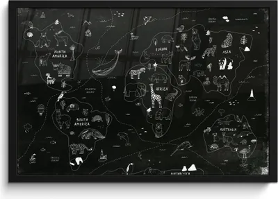 Produktbild von MuchoWow® MuchoWow® Gerahmtes Poster Weltkarte - Kinder - Schwarz - Weiß 60x40 cm - Poster mit zchwarzem Bilderrahmen - Printing - Wanddeko Schlafzimmer