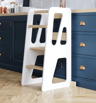 Produktbild von Lernturm für Baby & Kleinkinder, Die besten Sicherheitsmerkmale, Learning Tower aus Holz, Montessori Küchenhelfer, Weiß