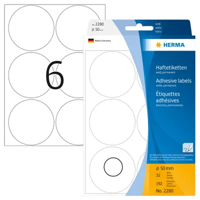 Produktbild von Vielzwecketiketten weiß Ø 50 mm rund Papier matt 192 St.