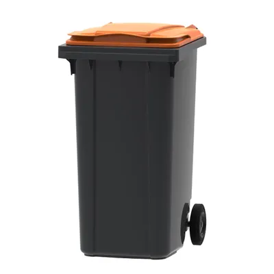 Produktbild von PROREGAL Premium 2-Rad-Mülltonne MGB | 240 Liter, HxBxT 107,9x58,3x73,7cm | HDPE-Kunststoff | Grau, Deckel Orange