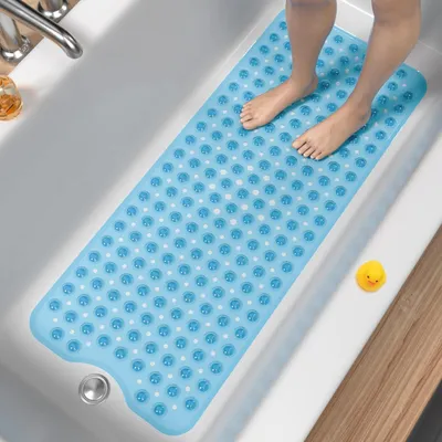 Immagine prodotto di Tappetino antiscivolo per vasca da bagno, 101 x 40 cm, colore blu, privo di BPA, lavabile in lavatrice