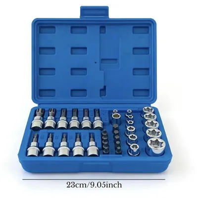 Produktbild von Torx-Steckschlüsselsatz - 34-teilig - Torx und E-Torx - Innen- und Außen-Torx-Stecknüsse - 0,64/0,95/1,27 cm Antrieb - Metall - Aufbewahrungskoffer