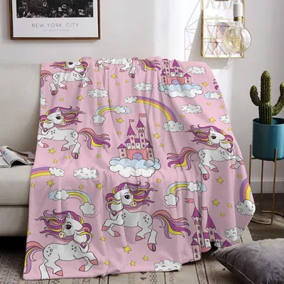 Obrázok produktu pre Plyšová deka s motívom jednorožca, flanelová, pre deti, 130 x 150 cm