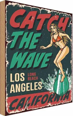 Produktbild von vianmo Holzschild 18x12 cm Pinup Surfing Girl Los Angeles Sommer Pin Up