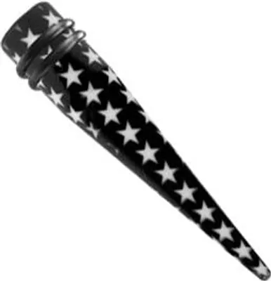 Produktbild von Piercing Ohr Expander Dehnungsstab Acryl Schwarz Weisse Sterne Dehnstab - PDVH.STARS.10mm
