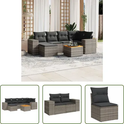 Produktbild von The Living Store 7-tlg. Garten-Sofagarnitur mit Kissen Grau Poly Rattan