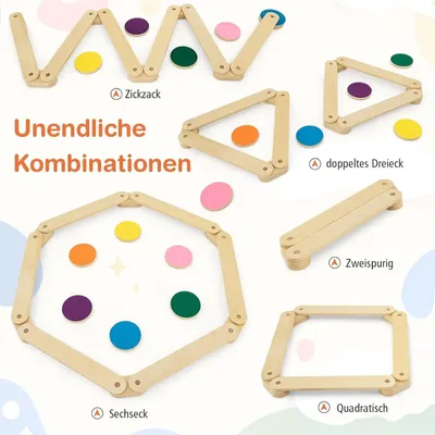 Image de Set d'équilibre pour enfants - Set de poutres d'équilibre - 12 pièces et 6 pierres d'équilibre - Bois - Combinaisons libres - Pour l'intérieur et l'extérieur - Âge : 3 à 7 ans - Multicolore