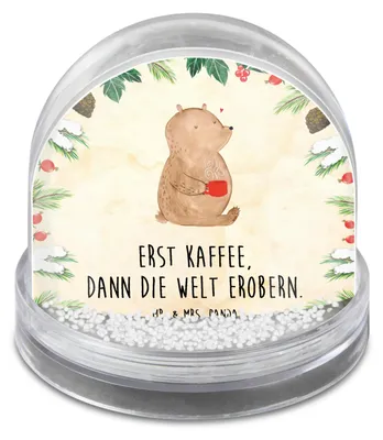 Produktbild von Mr. & Mrs. Panda Weihnachts Schneekugel Bär Kaffee - Naturpapier - Geschenk, schnee kugel, Coffee, Bären, dekoartikel, Schüttelkugel, Weihnachten, Motivation, Teddy