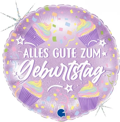 Produktbild von 18"/Ø46cm Folienballon "Alles Gute zum Geburtstag" Glitter Cupcakes