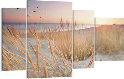 Produktbild von Bild auf Leinwand - Leinwandbild - 4 Teile - Sonne Vögel Sand - 120x70cm - Wand Bild - Wanddeko - Wandbilder - Leinwanddruck - Bilder - Wanddekoration - Leinwand bilder - Wandbild - DL120x70-4810