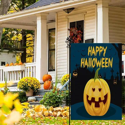Produktbild von 4 Stück Halloween-Flaggen, Gartenflaggen für den Außenbereich, Dekoration für Zuhause und draußen, Halloween-Party-Dekoration