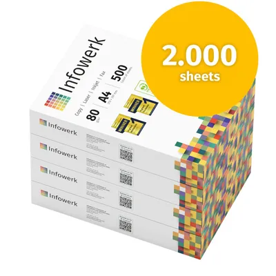 Obrázok produktu pre Infowerk Papier do tlačiarne Kopírovací papier 2000 listov 4 x 500 A4 80g Premium White PEFC certifikovaný