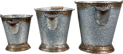 Productafbeelding van Clayre & Eef Decoratieve emmers, set van 3, diameter 26 cm, hoogte 28 cm, grijs, bruin, ijzer