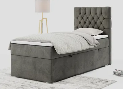 Produktbild von Einzelbett - Boxspringbett 90x200 mit Bettkasten und Matratzentopper - PERA 90 - rechts - Dunkelgrau - H3